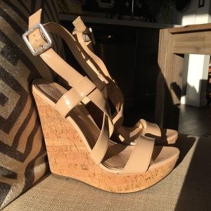 Schutz Nude Cork Wedges